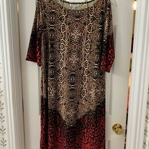 Shelby & Palmer size 16 animal print brown, black and red 3/4 sleeve dress